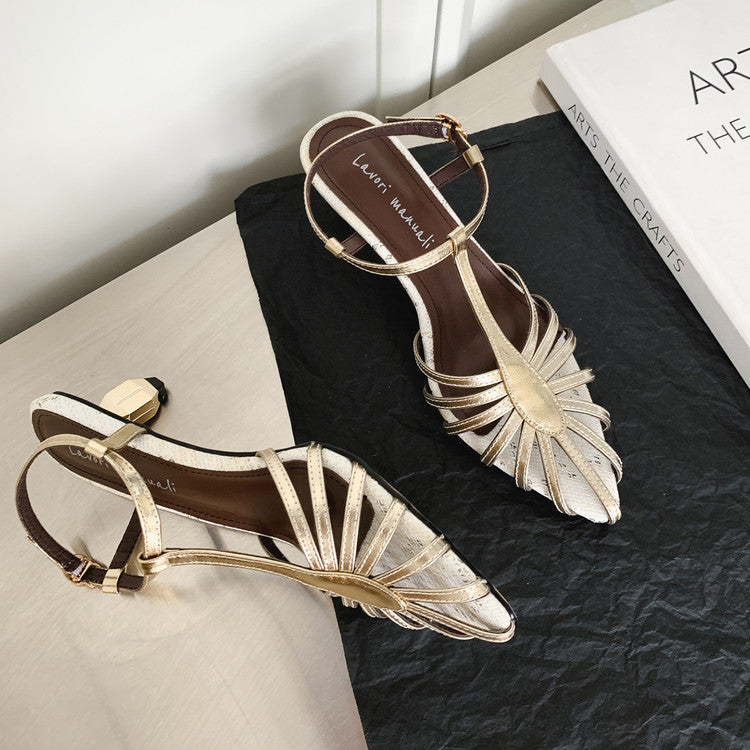 Karin Luna In Stock Spot Goods Open-toe French Style Metal Heel Sandals