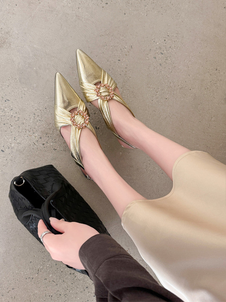 Karin Luna Bestseller Popular  Pointed Toe Irregular Heel Elegant Rhinestone Closed-Toe Sandals