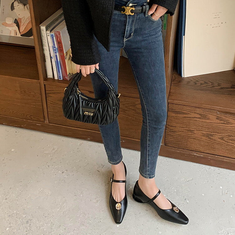 Karin Luna Camellia Story~In stock  Full Leather Shallow Mouth Single Shoes