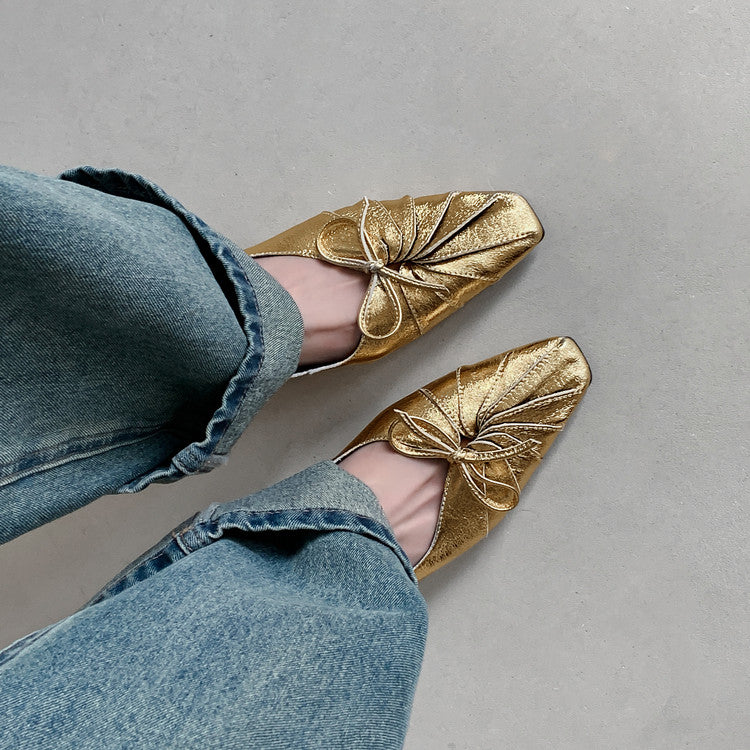 Karin Luna French Style Wrinkled Square Toe Height-Increasing Flats