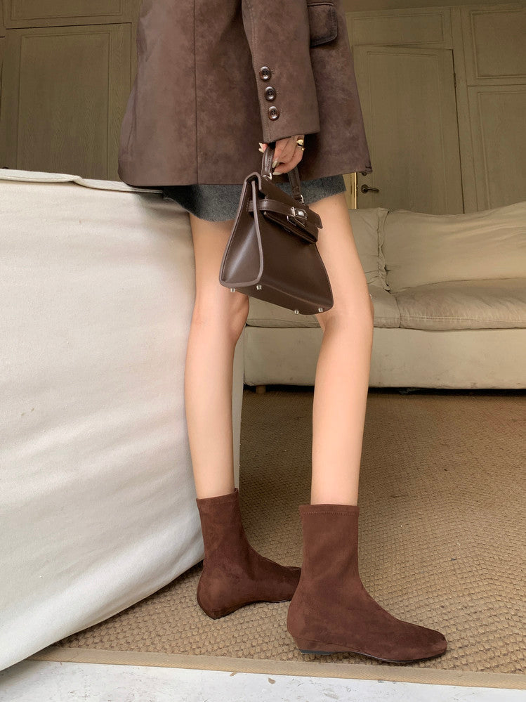 Karin Luna In Stock Spot Goods Round Toe Basic Stretch Slim Short Boots