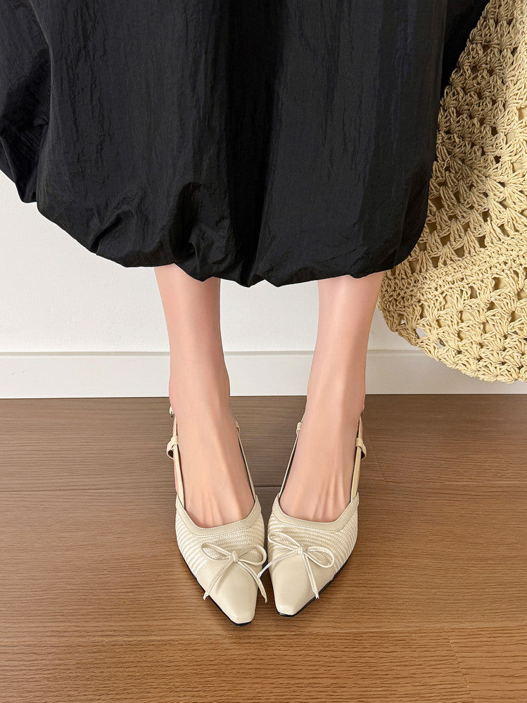 Karin Luna In Stock Spot Goods Braided Style Elegant Thin Heel Pointed Toe Closed-Toe Sandals