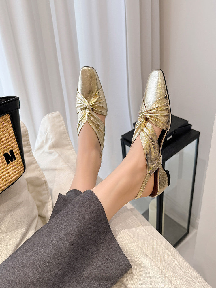 Karin Luna French Retro Wrinkled Small Square Toe Elegant Closed-Toe Sandals