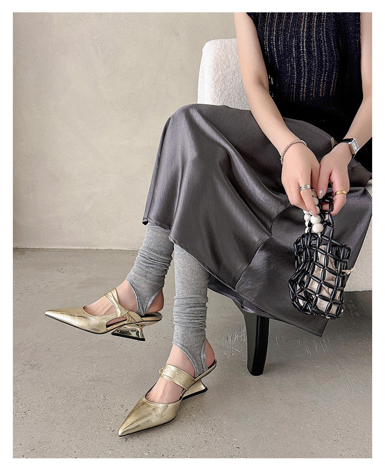 Karin Luna In Stock Spot Goods  Pointed Toe Irregular Heel Elegant Retro Strap Slippers