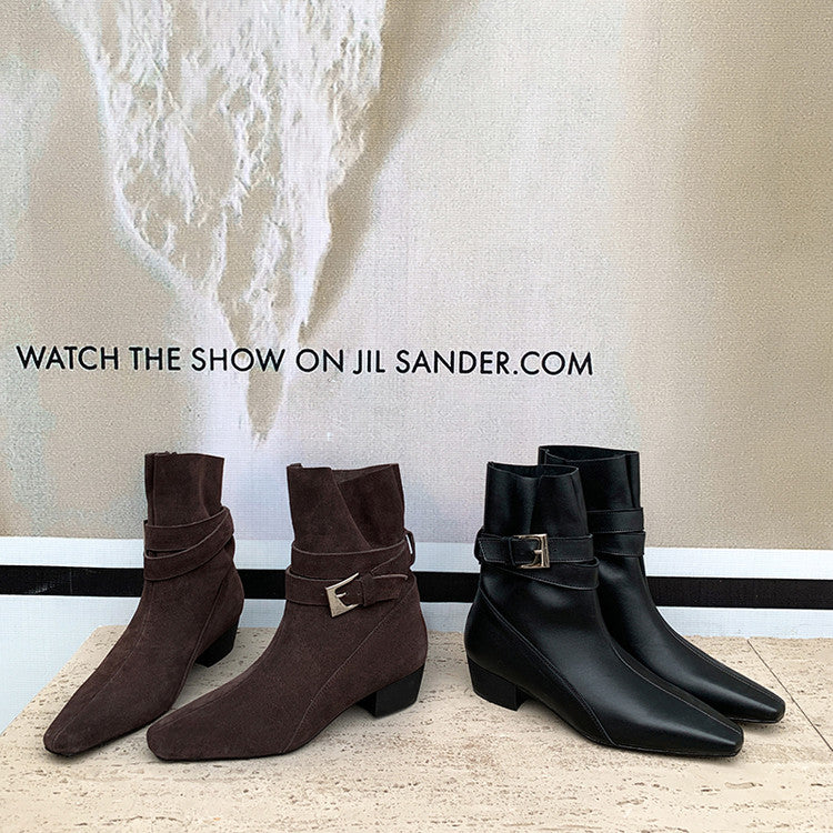 Karin Luna In Stock In Stock Hot-Selling Basic Old Money Style Retro Belt Buckle Short Boots