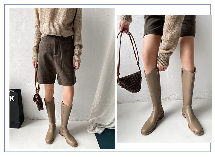 Karin Luna In Stock  Cowhide Niche Versatile Style Knight Boots
