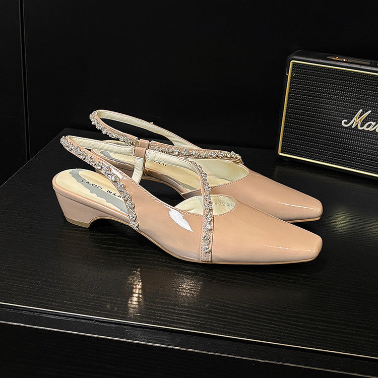 Karin Luna In Stock In Stock  Fresh Summer Vibes  Rhinestone Small Square Toe Elegant Closed-Toe Sandals