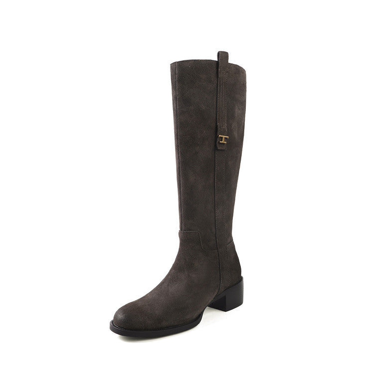 Karin Luna In Stock Spot Goods Basic Retro Square Toe Chunky Heel Riding Boots