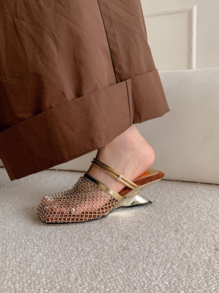 Karin Luna Highlights Fairness~In stock  Closed-Toe Diamond Mesh Unisex Convertible Sandals