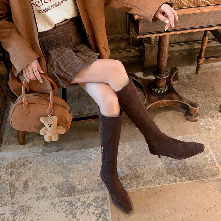 Karin Luna In Stock Spot Goods   Small Square Toe Thin Heel Elegant Slimming Long Boots