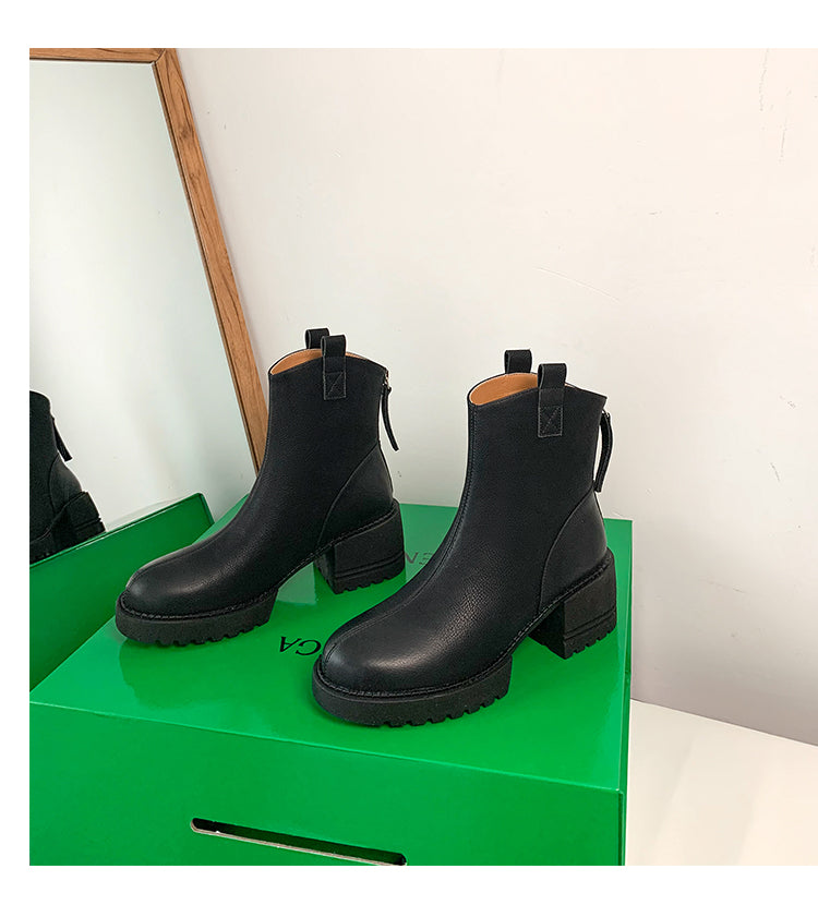 Karin Luna In Stock Versatile Round Toe Chunky Heel Ankle Boots