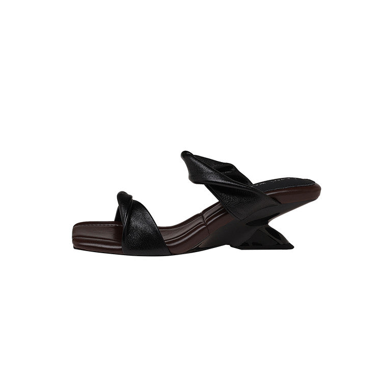 Karin Luna In Stock  Spot Goods   Square Toe One-Strap Irregular Heel Slippers