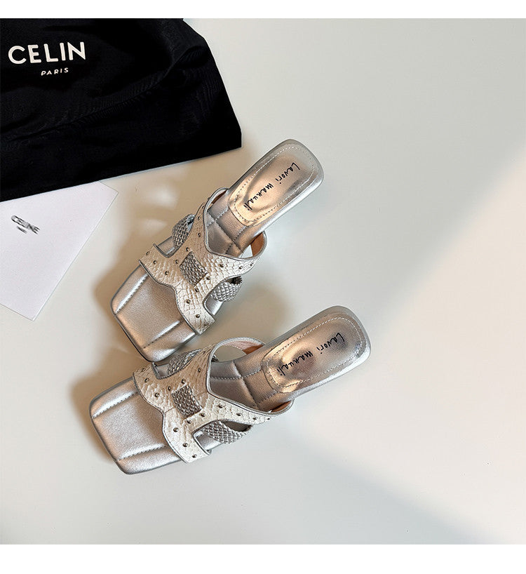 Karin Luna Fish Skin Series~ Hot-selling Square-Toe Slippers with Built-in Traffic