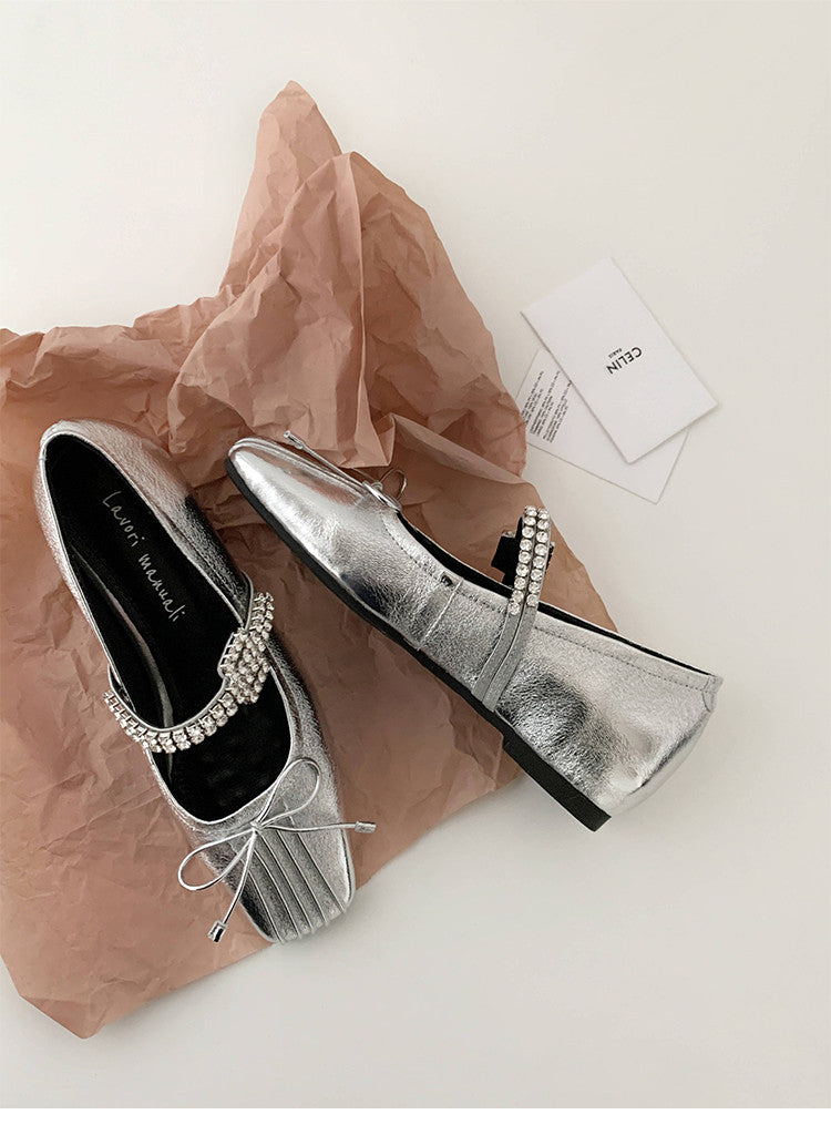 Karin Luna In Stock Spot Goods  Vintage Sweet Rhinestone One-Strap Granny Flats