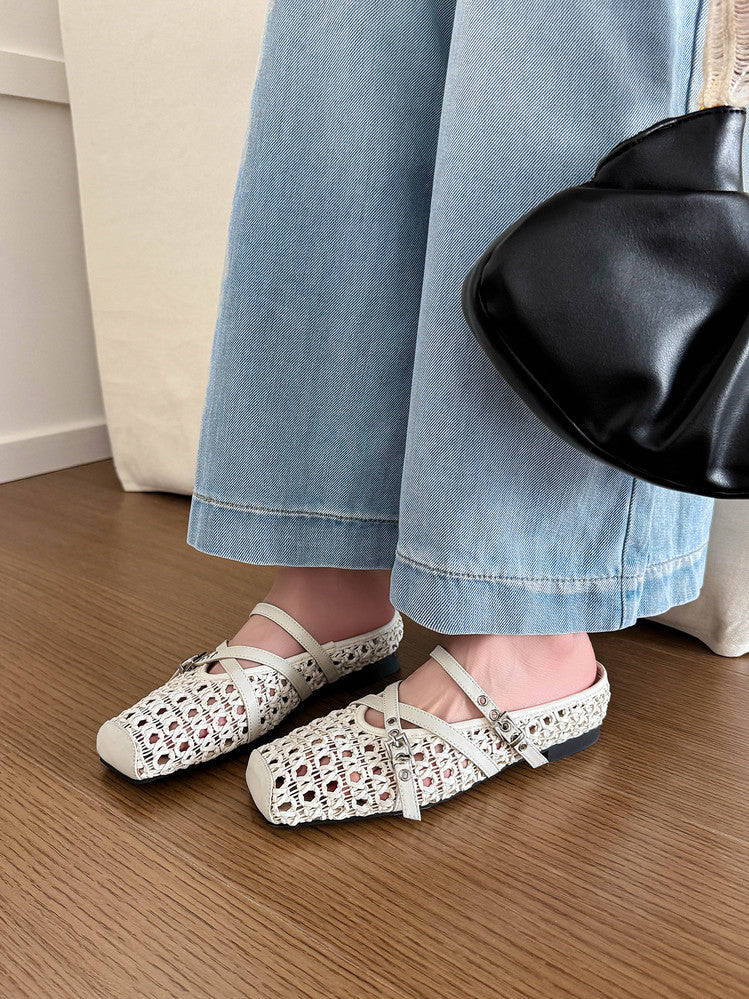 Karin Luna In Stock Spot Goods  Hot-Selling Square-Toe Woven Pig Nose Closed-Toe Slippers