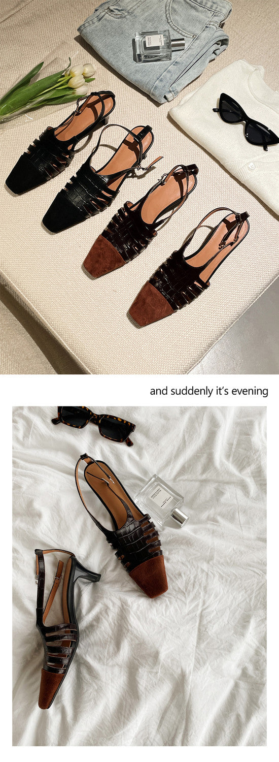 Karin Luna In Stock Spot Goods   French Retro Small Square Toe Closed-Toe Elegant Closed-Toe Sandals