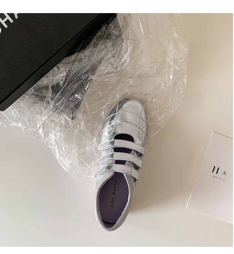 Karin Luna Casual Shoes Series~  In Stock In Stock Magic Tape Round Toe Internal Height Increase Single Strap Flats