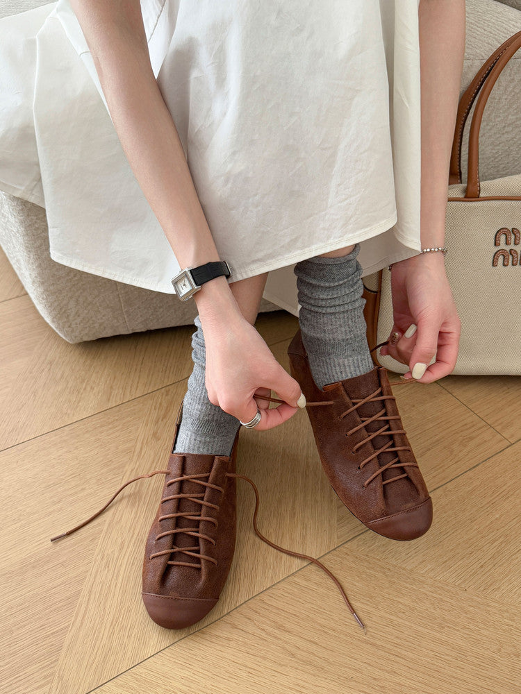 Karin Luna In Stock In Stock   Xiaohongshu Hot-Selling Lace-Up Round-Toe Deep Mouth Single Shoes