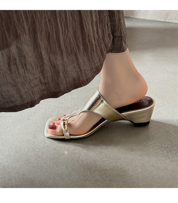 Karin Luna In Stock Spot Goods Clip-toe Square Toe Metal Buckle Minimalist Slippers