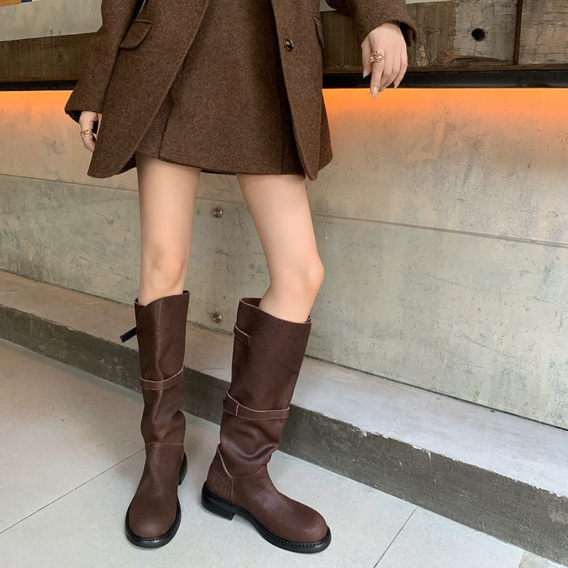 Karin Luna In Stock Spot Goods   Heavy-duty Edition Highly Consuming Material Round Toe Long Boots