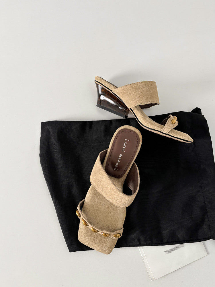 Karin Luna Hot-Selling Element Amber Heel~Spot Goods Spot Goods  Vacation Style One-Strap Amber Irregular Heel Slippers