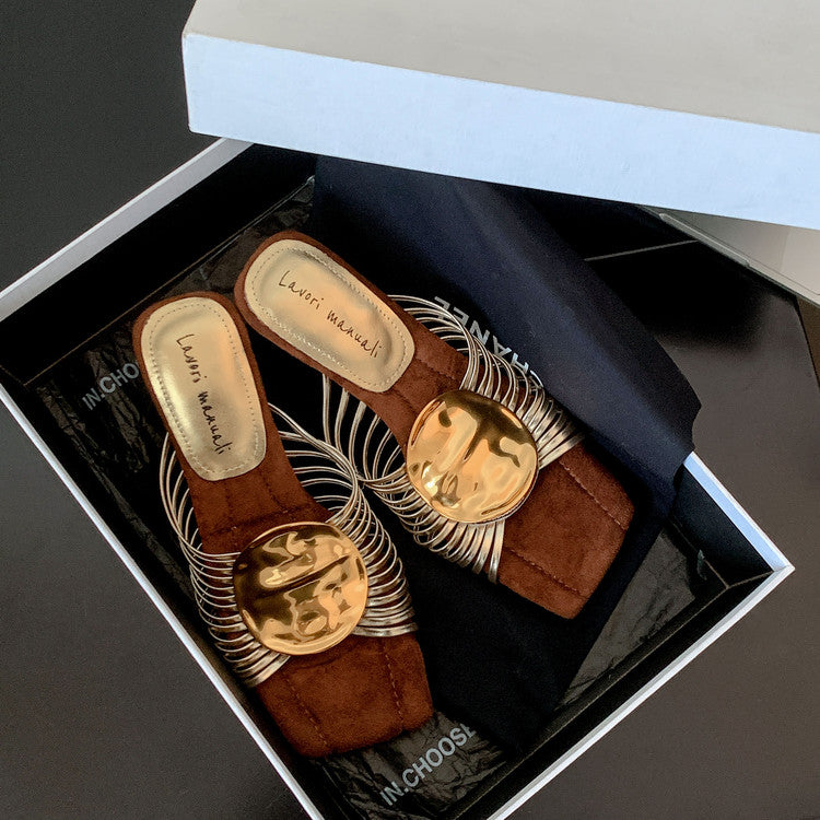 Karin Luna Bestseller Popular New Image  Comes with data plan included Resort Style Irregular Heel Thin Strap Slippers