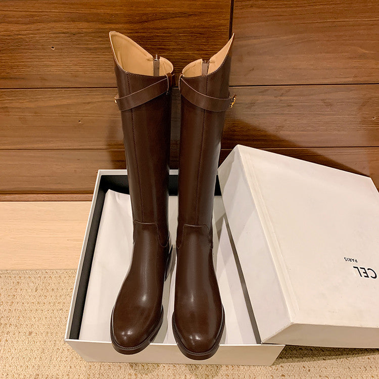 Karin Luna In Stock Classic Style Now Round Toe Flat Bottom Casual Slimming Knight Boots