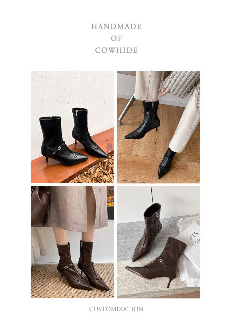 Karin Luna In Stock Spot Goods Elegant Stiletto Pointed Toe Side Zipper Short Boots