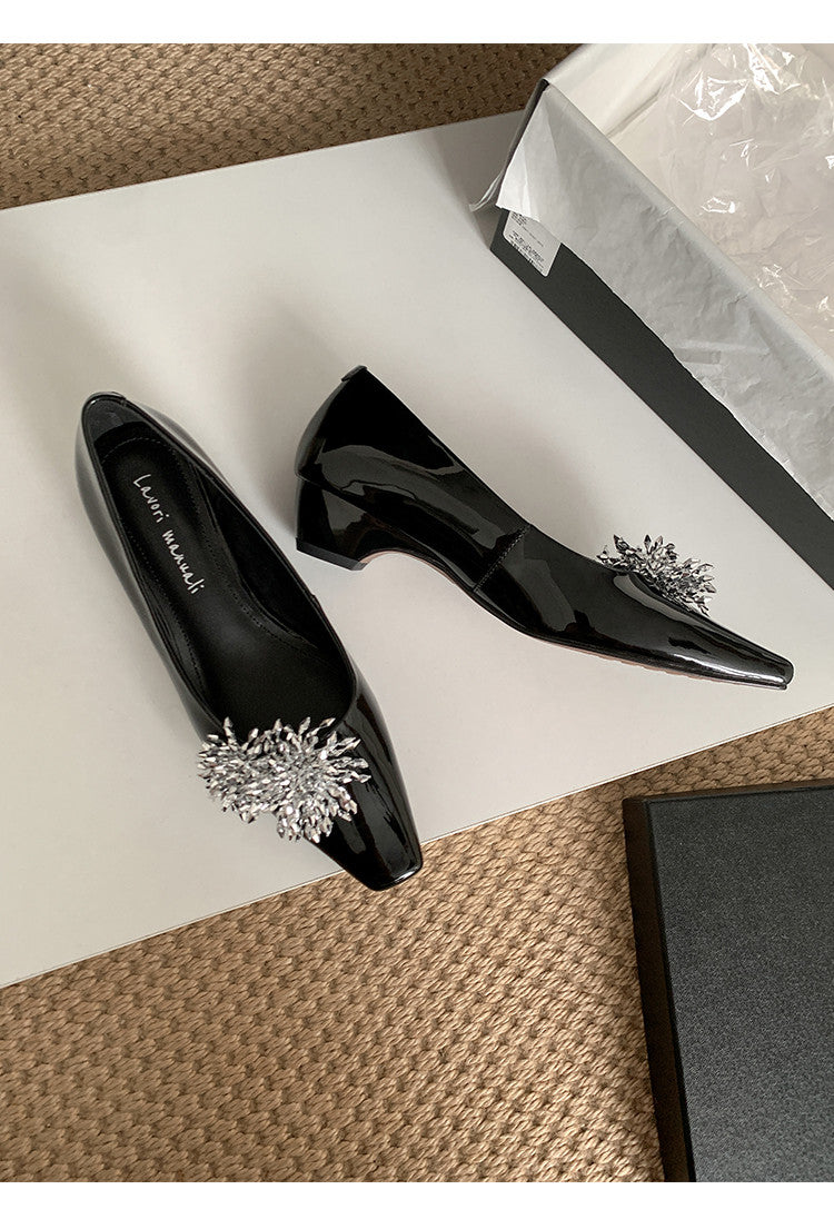 Karin Luna In Stock Spot Goods Exquisite Fireworks Buckle Small Square Toe Chunky Heel Commuter Shoes