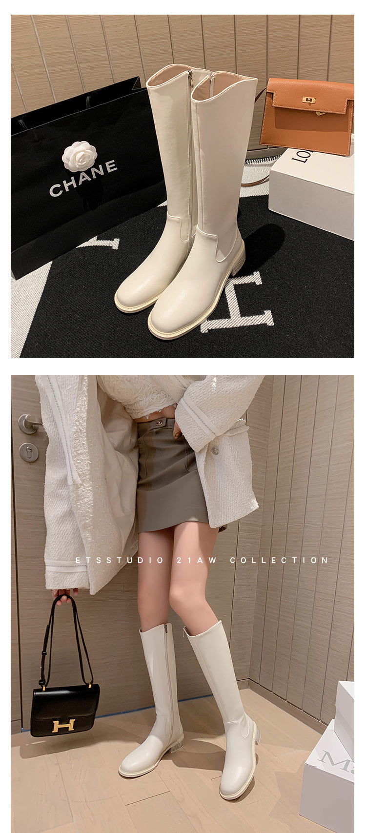 Karin Luna Internet Celebrity Photo  Best-selling in stock Full Leather Basic Long Boots  Winter Essential Combat Boots