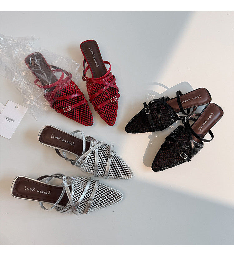 Karin Luna In Stock  Spot Goods  Mesh Series Elegant Closed-Toe Belt Buckle Slippers