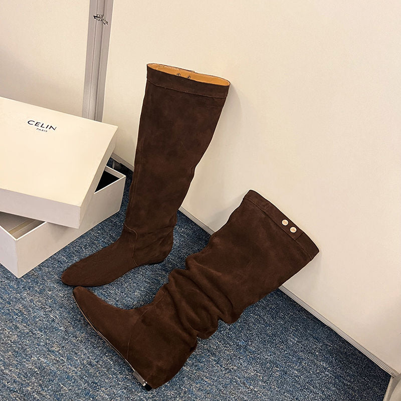 Karin Luna In Stock Spot Goods  Bestselling Suede Leather Sold Out Fast: Pile of Matte Inner Height-Increasing Western Boots