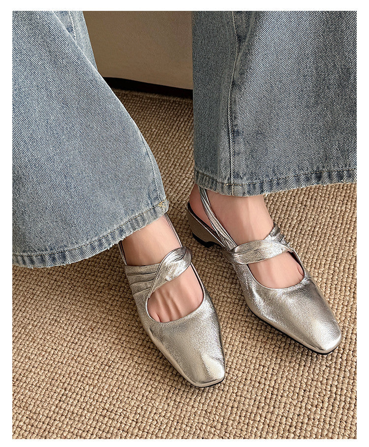 Karin Luna In Stock  Spot Goods Small Square Toe Wrinkled Chunky Heel Closed-Toe Sandals