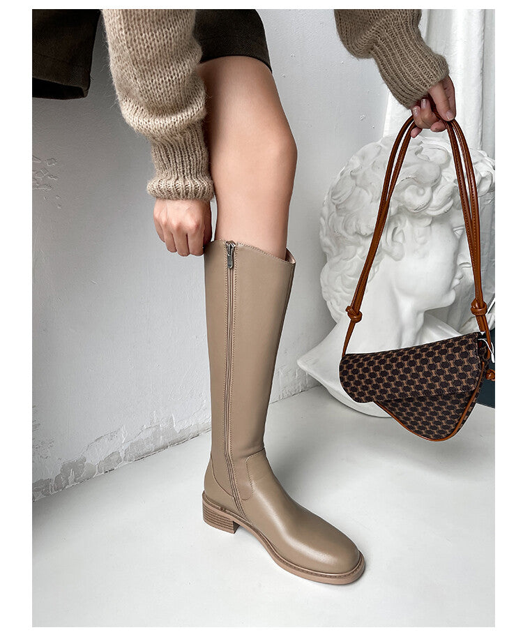 Karin Luna In Stock  Cowhide Niche Versatile Style Knight Boots