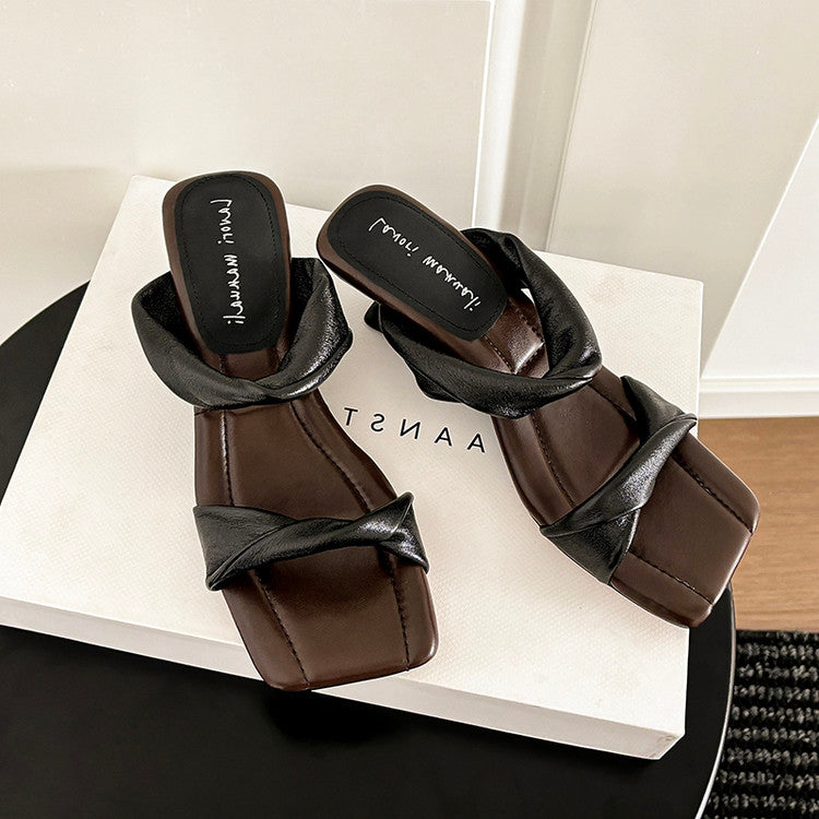 Karin Luna In Stock  Spot Goods   Square Toe One-Strap Irregular Heel Slippers