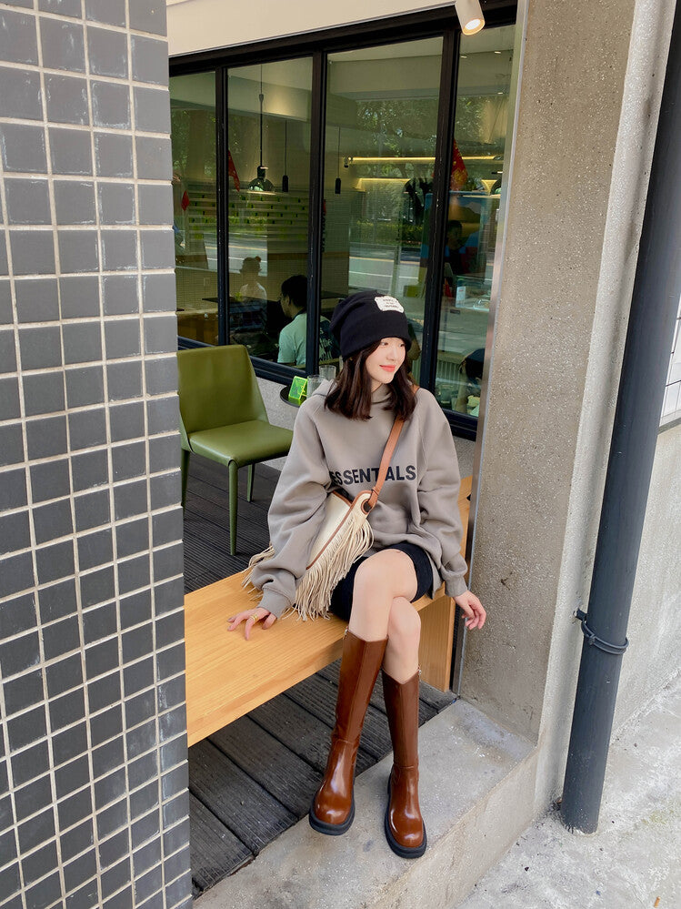Karin Luna In Stock Spot Goods  Always in stock  Classic Basic Style Round Toe Thick Sole Knight Boots