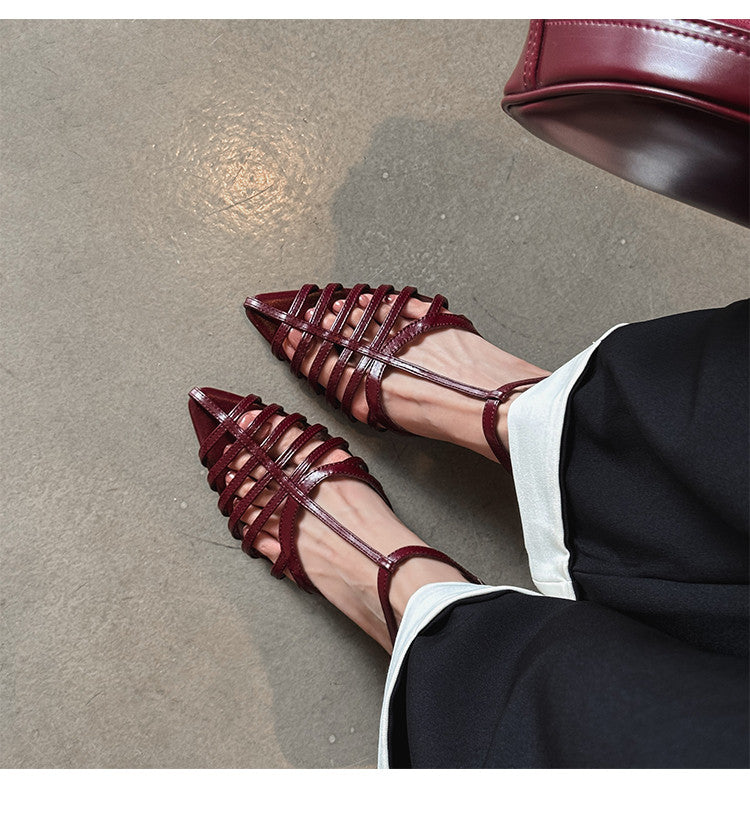 Karin Luna French Hollow Toe Metal Heel Elegant Sandals