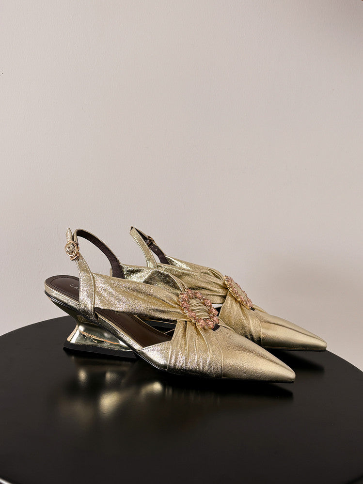 Karin Luna Bestseller Popular  Pointed Toe Irregular Heel Elegant Rhinestone Closed-Toe Sandals