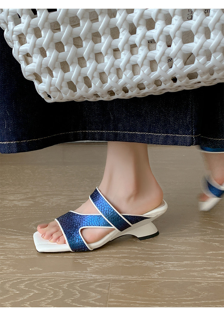 Karin Luna Fish Skin Series~Minimalist Square Toe Popular Irregular Heel Slippers
