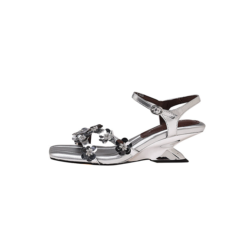 Karin Luna In Stock Spot Goods All the Best Square-Toed Sequin Flower Sandals