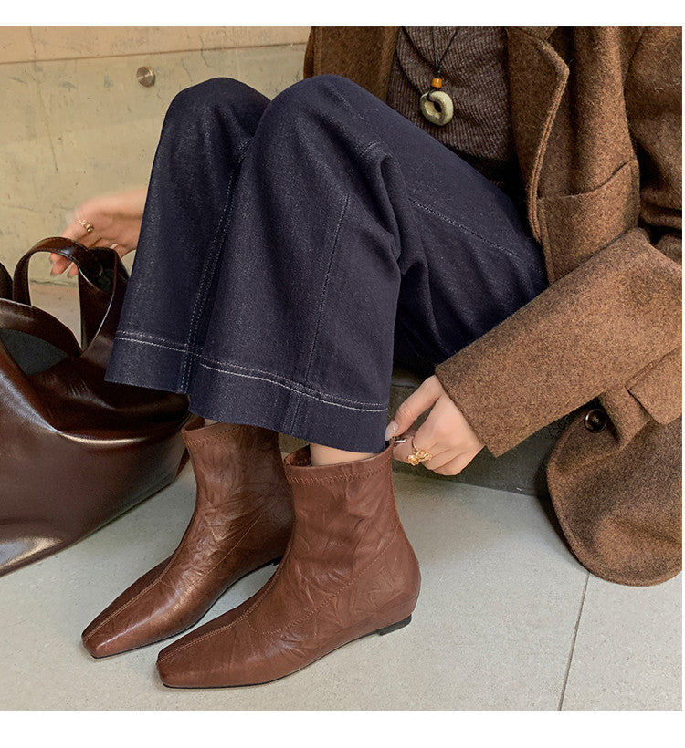 Karin Luna In Stock Spot Goods Slim Series  Hidden Wedge Small Square Toe Back Zipper Short Boots