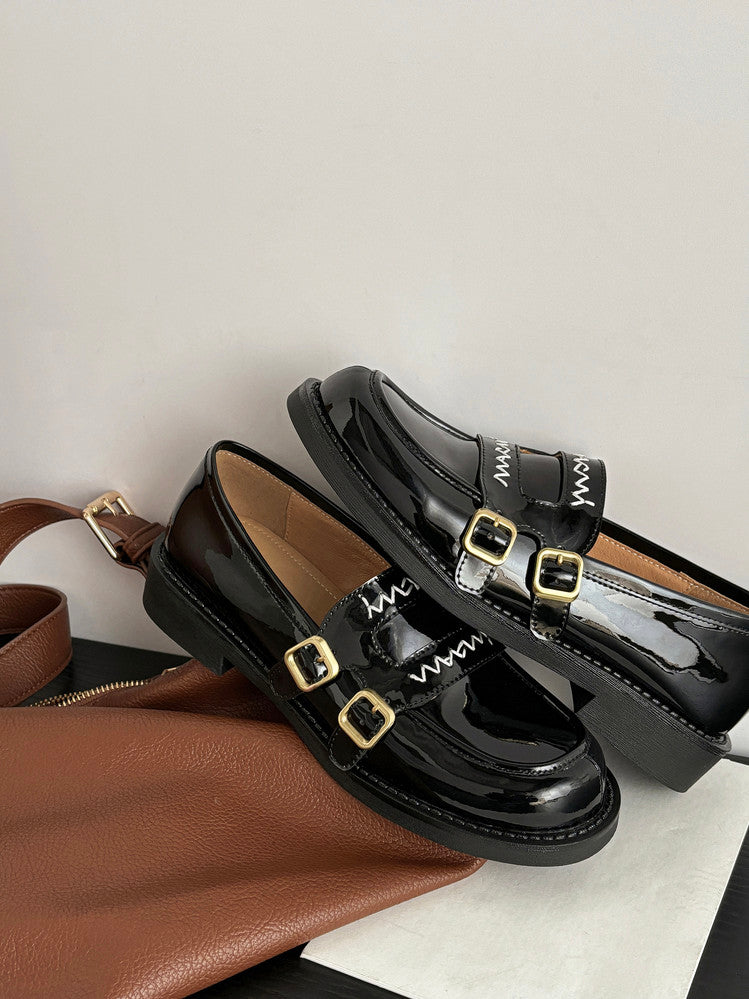 Karin Luna In Stock Spot Goods  Retro Style Slip-On Metal Buckle Loafers