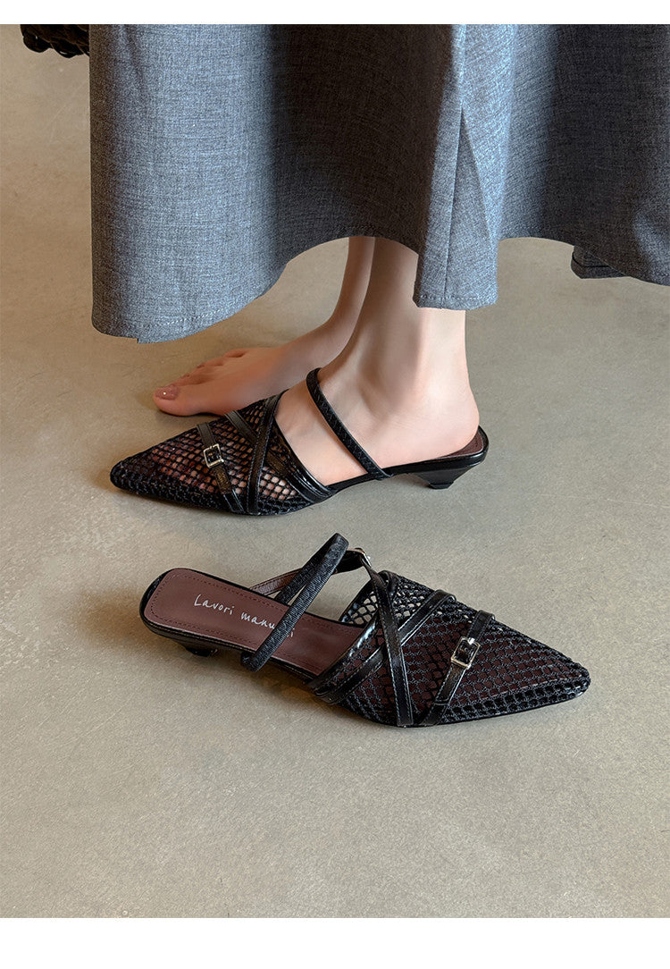 Karin Luna In Stock  Spot Goods  Mesh Series Elegant Closed-Toe Belt Buckle Slippers