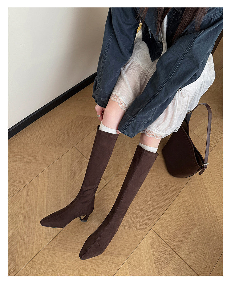 Karin Luna In Stock In Stock  Square Toe Chunky Heel Korean Style Elegant Long Boots