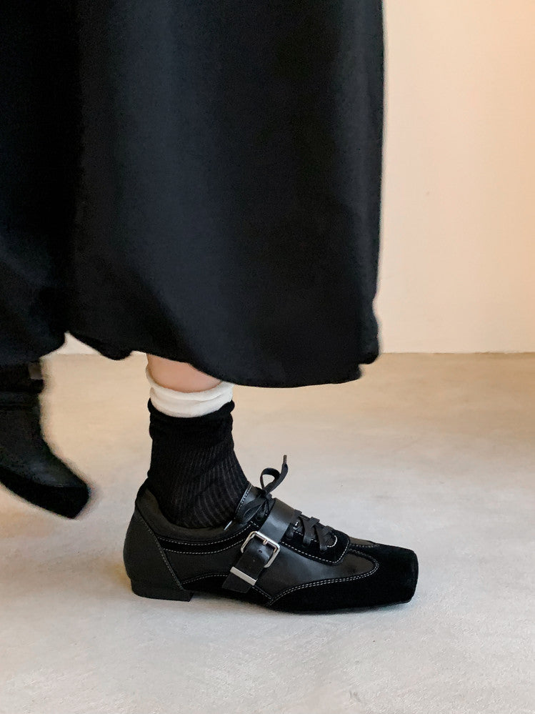 Karin Luna In Stock Spot Goods  Designed retro square-toe ballet shoes with laces