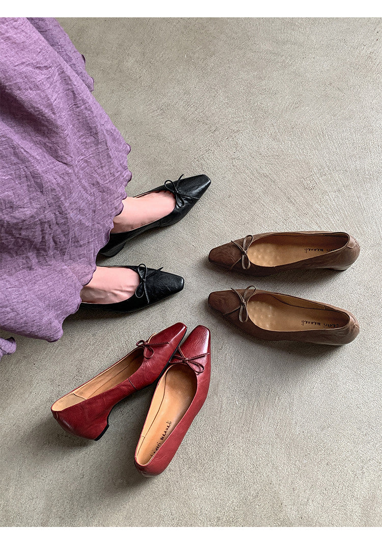 Karin Luna Full Layer Inside and Out~Basic Versatile Small Square Toe Butterfly Knot Irregular Heel Single Shoes