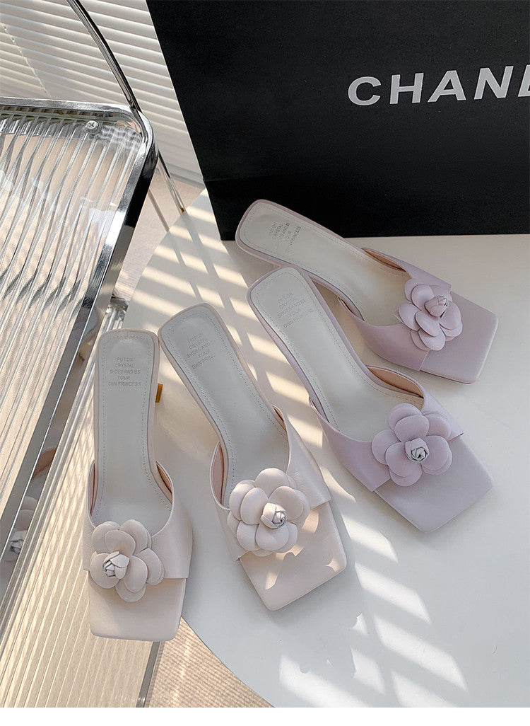 Karin Luna Flower of Wealth in the World~Says purple has a lot of charm Spot Goods Spot Goods  Three-Dimensional Camellia Elegant Sandals