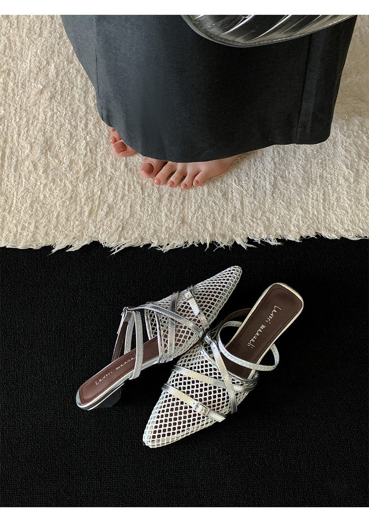 Karin Luna In Stock  Spot Goods  Mesh Series Elegant Closed-Toe Belt Buckle Slippers