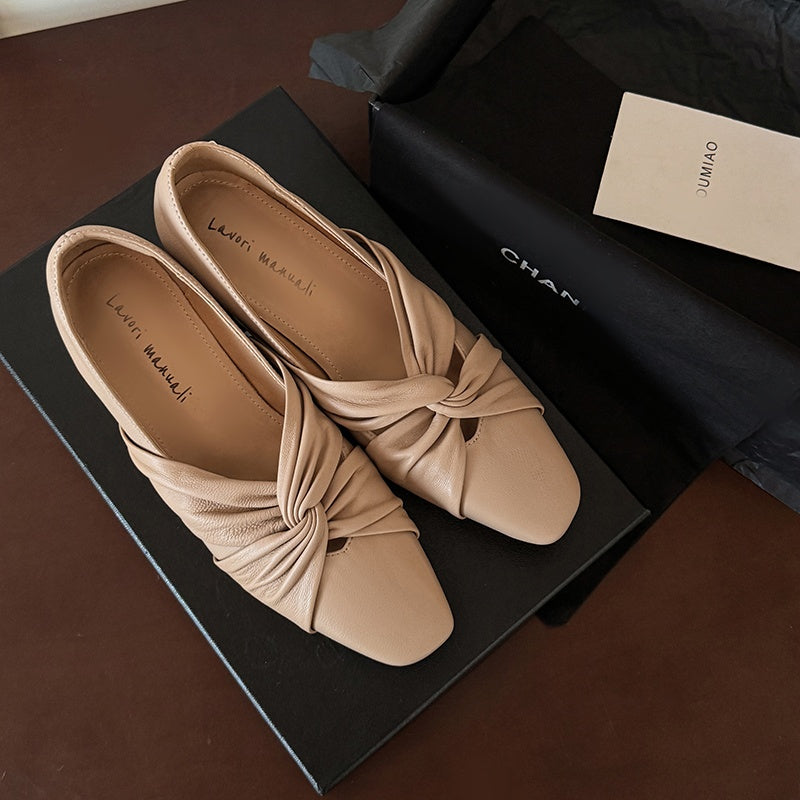 Karin Luna Cross Design Square Toe Hidden Wedge Shoes