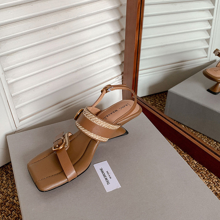 Karin Luna In Stock Spot Goods Vacation style Sofa Cushion Square Toe Irregular Heel Open-Toe Sandals